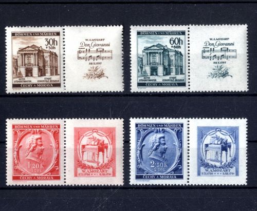 Böhmen und Mähren, Michel Nr. 79-82 Zf postfrisch - 150. Todestag W. A. Mozart
