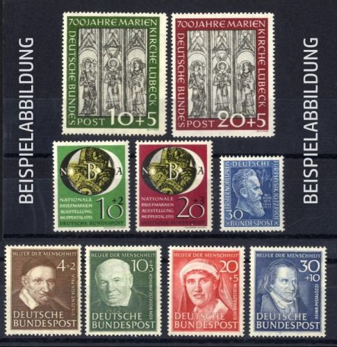 Bund Jahrgang 1951 postfrisch 139-140, 141-142, 143-146, 147 ohne Posthorn