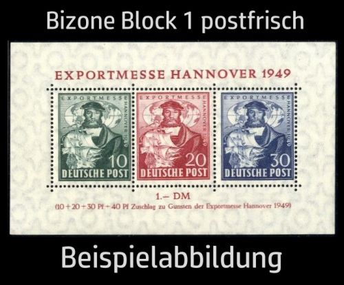 Bizone, Block 1 a postfrisch - Exportmesse Hannover 1949