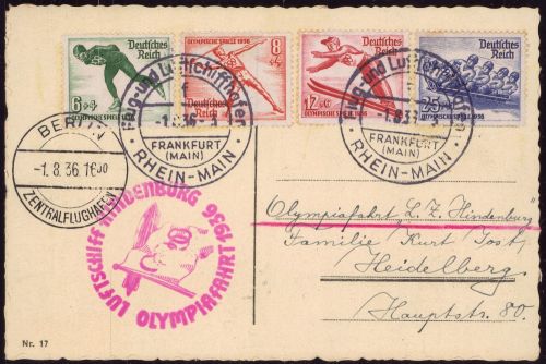 Zeppelin Postkarte Hindenburg LZ 129 Olympiafahrt 1936 Sieger 427 Ba