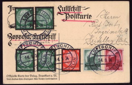 Zeppelin Postkarte LZ 127 398., 399. und 400. Fahrt 1934 Sieger 0273
