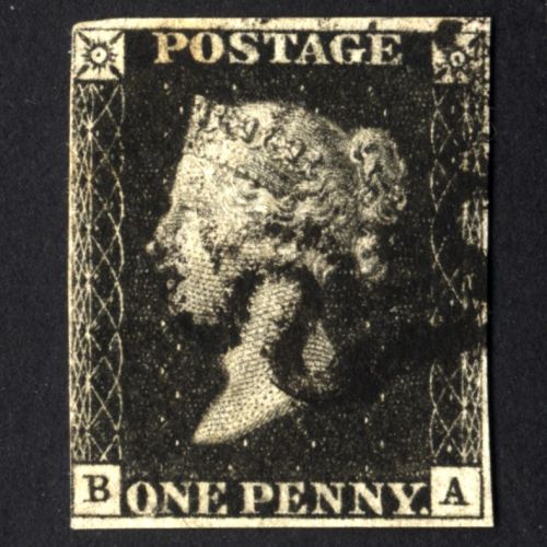Großbritannien Nr. 1 gestempelt B-A - One Penny Black - vollrandig, erste Briefmarke der Welt