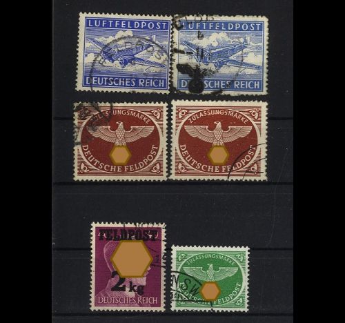 Feldpost Zulasungsmarken Michel Nr. 1A, 1B, 2A, 2B, 3, 4 gestempelt