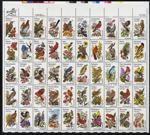 USA 1532-1581 [FN2] postfrisch, Zusammendruck ZD-Bogen Vögel / Blumen