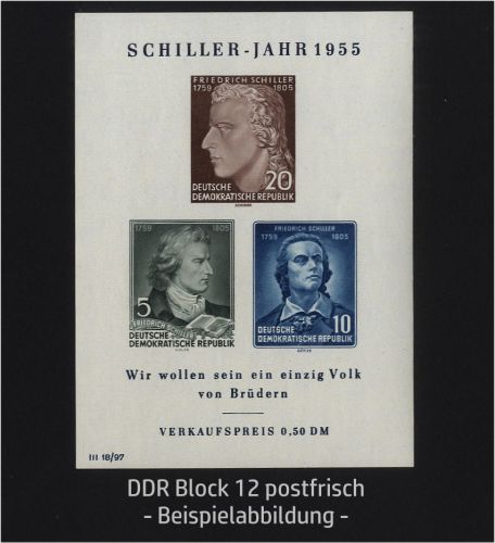 DDR, Block 12 XI postfrisch - Schiller Jahr 1955