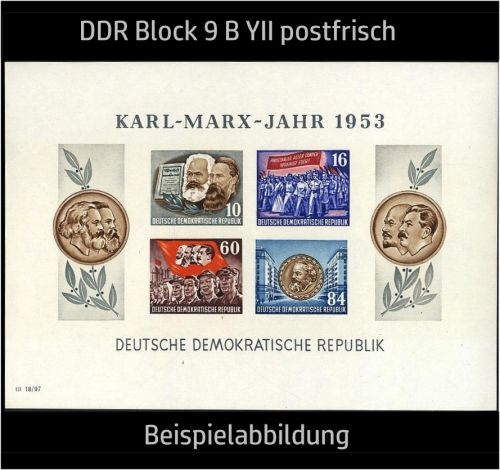 DDR, Block 9 B YII postfrisch - Marx-Block ungezähnt