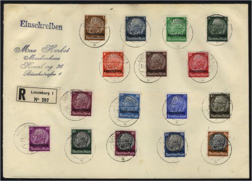 Deutsche Besetzung Luxemburg MiNr. 1-16 Satzbrief gestempelt R-Brief