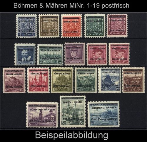 Böhmen und Mähren, Nr. 1-19 postfrisch - Freimarken mit Aufdruck