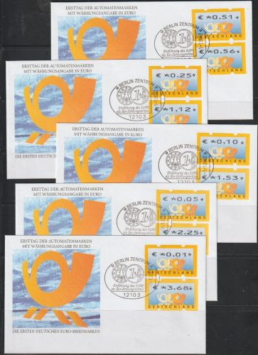 Bund, ATM 4.1 TS 1 / VS 1 auf 5 FDC 1.1.2002 - SELTEN!