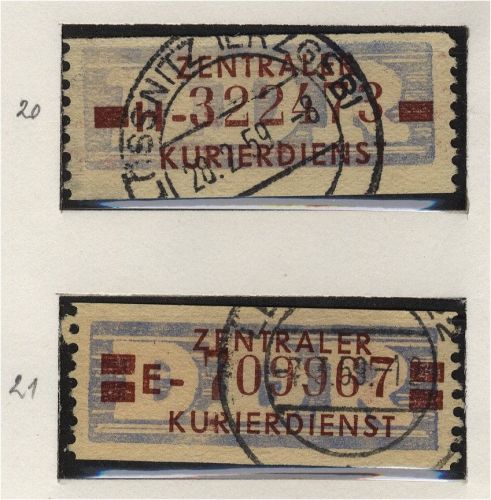DDR Dienstmarken B - ZKD Wertstreifen Billets 20-21 gestempelt Chemnitz