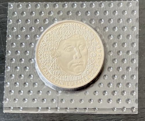 5 DM PP - Martin Luther 1983 G - Polierte Platte original Noppenfolie