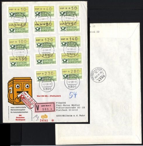 Bund, ATM 1.1 Schaltersatz VS1 / TS1 Satzbrief FDC gestempelt EVST BONN