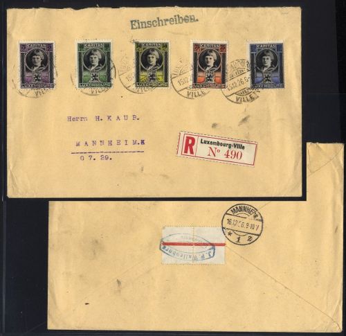 Luxemburg MiNr. 177-181 FDC - R-Brief Einschreiben - Kinderhilfe 1926