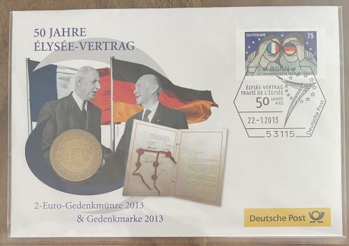 Deutschland 2 Euro 2013 - Élysée Vertrag - Numisbrief Deutsche Post