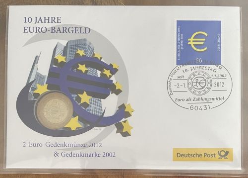 Deutschland 2 Euro 2012 - 10 Jahre Euro-Bargeld - Numisbrief Deutsche Post