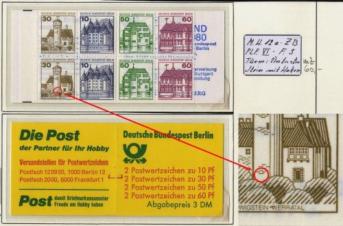Berlin, Markenheftchen MH 12 a ZB PF VI Plattenfehler postfrisch Zählbalken