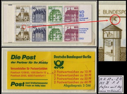 Berlin, Markenheftchen MH 12 a ZB PF III Plattenfehler postfrisch Zählbalken