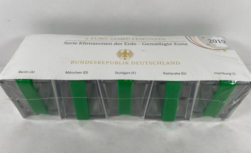 5 x 5 Euro Münze 2019 Gemäßigte Zone PP Spiegelglanz ADFGJ