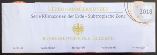 5 x 5 Euro Münze 2018 Subtropische Zone PP Spiegelglanz ADFGJ verschweißt