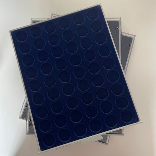 3x Primus Münzbox blau - runde Vertiefungen - 54 Fächer 27 mm - gebraucht