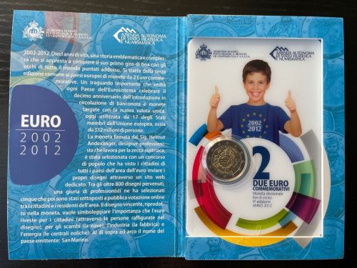 San Marino 2 Euro 2012 - 10 Jahre EURO Bargeld - Original im Blister OVP