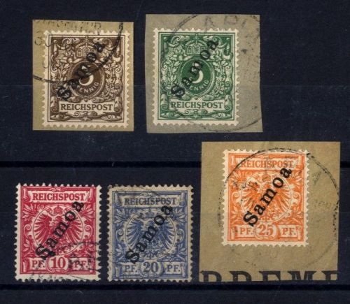 Deutsche Kolonie SAMOA MiNr. 1, 2, 3, 4, 5 gestempelt - Krone/Adler Audfrucke