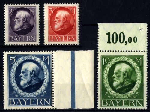 Bayern 1914 - MiNr. 105, 106, 107, 108 I postfrisch - Friedensdrucke König Ludwig II.