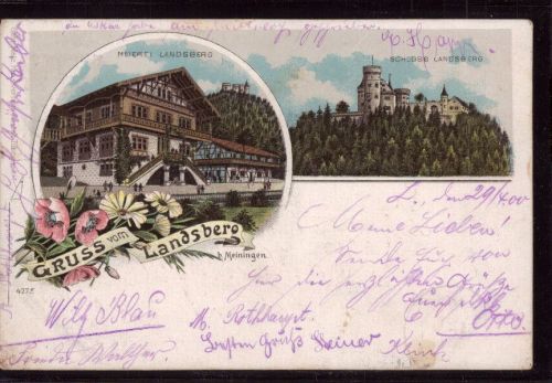 AK O-6100 / 98617 Litho Landsberg bei Meiningen - Meierei - 1900 echt gelaufen