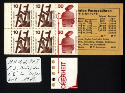 Bund Markenheftchen MH 16 d PF I PLF Plattenfehler postfrisch