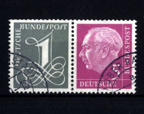 Bund Heuss Zusammendruck W 17 X gestempelt mit MiNr. 285 X Ober-Ramstadt bei Darmstadt