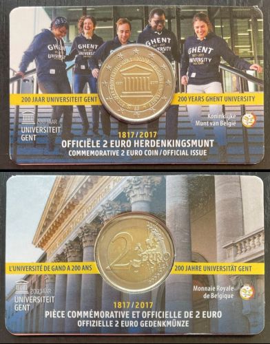 2 Euro Gedenkmünze Belgien 2017 - Universität Gent - wallonischer Blister (FR/DE)
