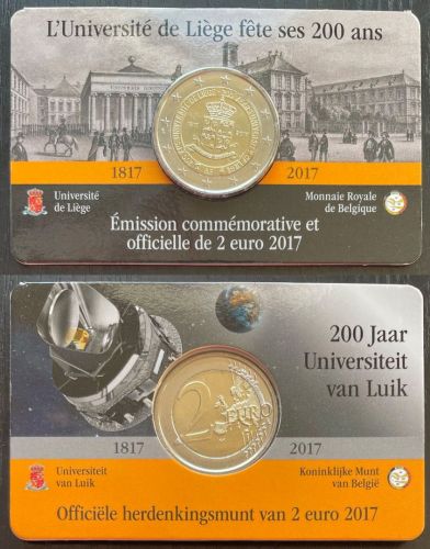 2 Euro Gedenkmünze Belgien 2017 - Universität Lüttich - wallonische Coincard