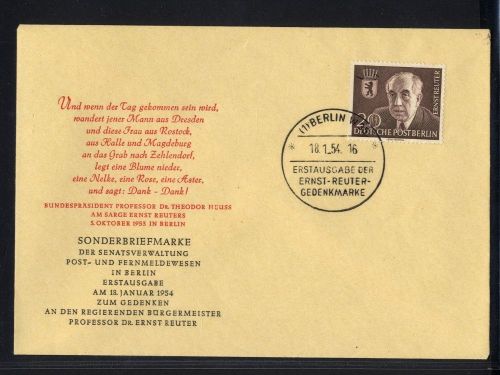 Berlin 1954 - MiNr. 115 FDC - Dr. Ernst Reuter Ersttagsbrief
