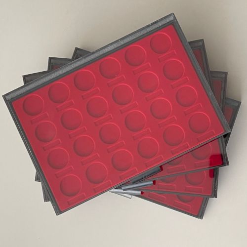 KABE Münzboxen Exquisit für 5 & 10 DM - mit runden Vertiefungen, Rot - Aussuchen!