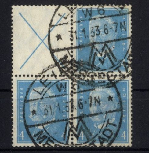 Deutsches Reich Zusammendruck S 38 Viererblock gestempelt - Hindenburg