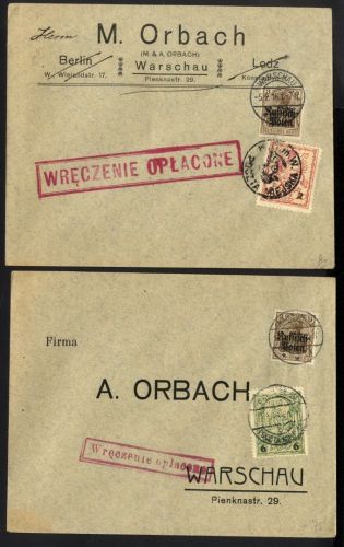 Dt. Besetzung 1914/18 Deutsche Post in Polen / Stadtpost Warschau Briefe