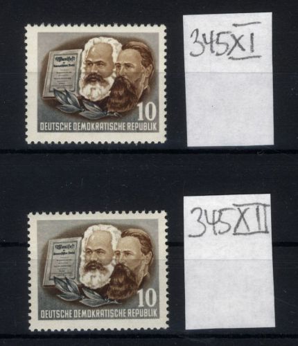 DDR MiNr. 345 XI & XII postfrisch - beide Wasserzeichen-Typen - Marx & Engels