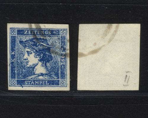 Österreich 1851 - MiNr. 6 II - blauer Merkurkopf gestempelt