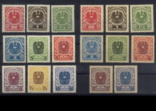 Österreich 1920 - MiNr. 312-320 x + y postfrisch - Freimarken Wappenzeichnung