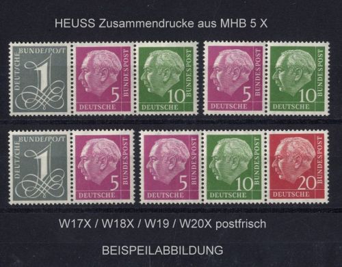 Bund Heuss Zusammendrucke W 17 - W 20 X postfrisch aus MHB 5X