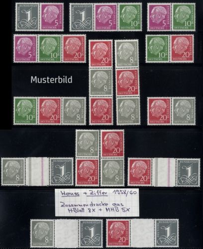 Bund Heuss Zusammendrucke W17-23, S49-52, WZ15-16 X postfrisch komplett MHB 5X