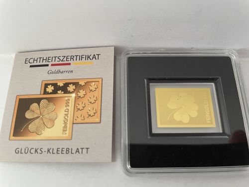 Glücksklee - Goldbarren - Feingold 1/500 Unze Gold 999 - mit Zertifikat
