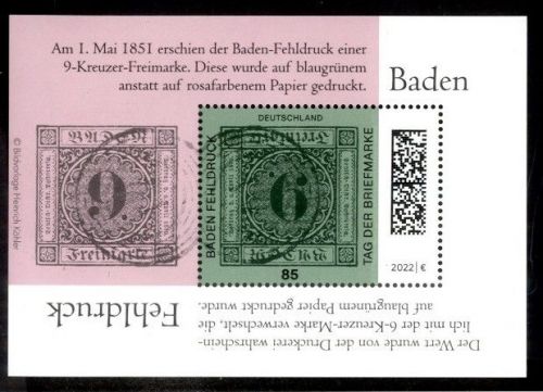 Bund, Block 90 postfrisch - Tag der Briefmarke: Baden-Fehldruck