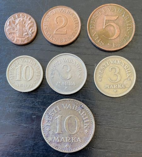 ESTLAND - EESTI - 1 Sent - 10 Makka 1922-1931 - 7 verschiedene Münzen Sammlung