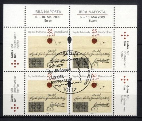 Bund, Nr. 2735 Sr/Sl Eckrand Viererblock ESST Berlin - IBRA NAPOSTA 2009 Tag der Briefmarke