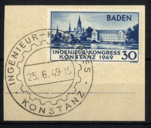 Französische Zone, Baden MiNr. 46 I gestempelt Briefstück - SST Konstanz