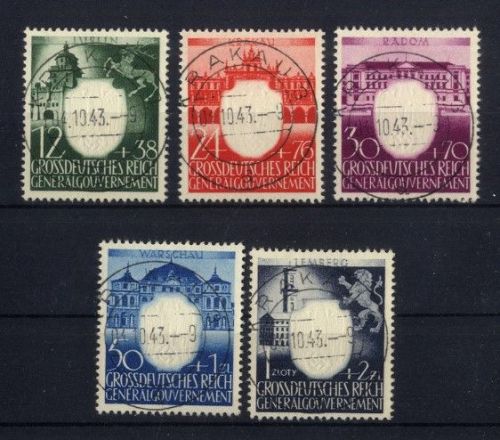 Generalgouvernement, Michel Nr. 105-109 gestempelt - Vollstempel KRAKAU 3