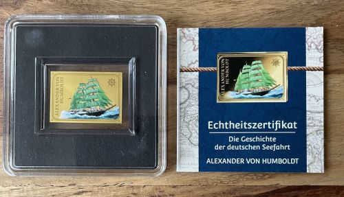 Motivbarren Segelschiff Alexander Humboldt - Feingold 1/500 Unze Gold 999 Barren