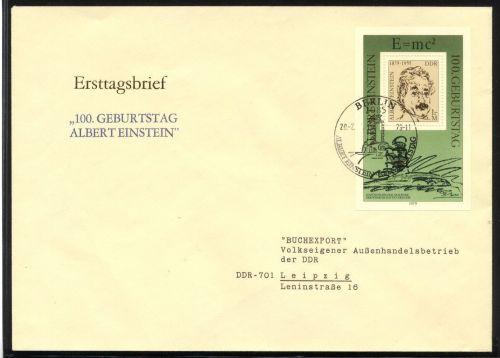 DDR, Block 54 - Albert Einstein - FDC - Großumschlag (Buchexport)