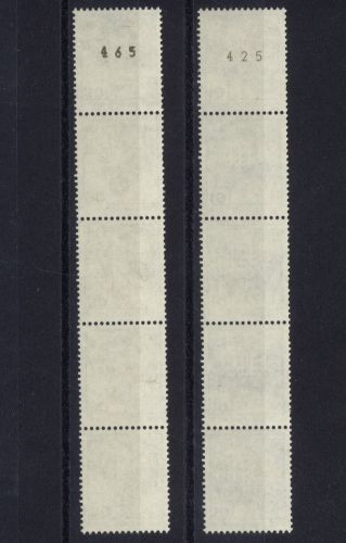 Berlin 532 + 534 R II postfrisch 5er Streifen ungerade Nr. Letterset Rollenmarke Nummer